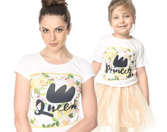 Matching Tees, Queen And Princess Tshirts, Gift For Mom, Mommys Girl Set, Matching Mother And Daughter Clothing, Mommy And Me White Tshirts