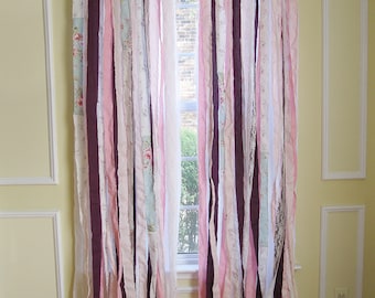 Boho Window Curtains | Bohemian Ribbon Curtains | Shabby Chic Curtains | Bohemian Curtains | Handmade Gypsy Curtains | Set of 2 Panels