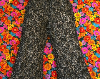 Vintage Black And Iridescent Metallic Ribbon and Floral Tulle Lace Wide Leg High Waisted Palazzo Pants