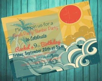 Digital Personalized Beach Birthday Invitation...Retro Beach Invitation-Printable-DIY-5x7