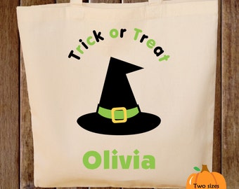 Trick or Treat Bag Halloween Tote Bag Trick or Treat Bag Canvas Tote Bag Witch Hat