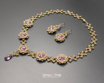 Necklace & Earrings Beading Pattern - Beading TUTORIAL - Jardin de Fleurs Necklace and matching Earrings