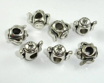 Kettle Spacer, Metal Beads, Large Hole Spacer, Zinc Alloy, Antique Silver Tone, 14x12x8mm, 10 pcs, Hole 4.5mm (006852058)