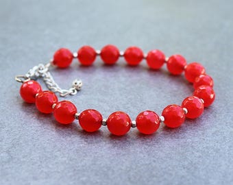 Orange Bead Bracelet, Orange Bracelet, Orange Beaded Bracelet, Orange Gemstone Bracelet, Topaz Bracelet, Orange and Silver Bracelet