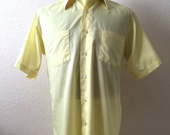 Vintage Mens 80's Yellow Shirt, Short Sleeve by Arrow (L/XL)