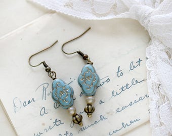 Blue Romantic Earrings - Dangle Earrings - Friend Earrings Gift - Dangle Earrings for Mom - Small Gift for Girlfriend - Gift for Wife