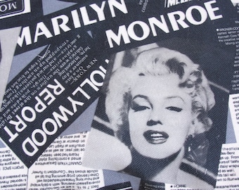 Marilyn Monroe printed Cotton fabric piece Newspaper clippings popart