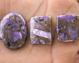 03 Pcs Charoite Cabochon 32x25x6 MM 72.7 CTS Copper Charoite, Charoite beads, Charoite Crystal,Natural Charoite Gemstone for Wirewrapping