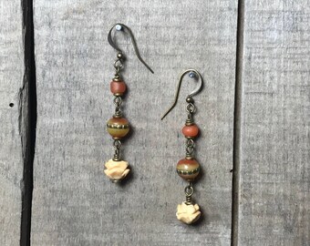 lotus and tibetan 3 tiered earrings