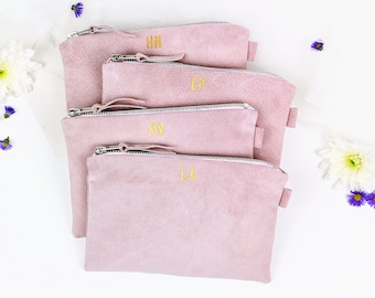 Bridesmaid Gift Set // Bridesmaid Suede Clutch // Set of 4 Wedding Bags // Personalised Bridesmaid Bags // Gift for Bridesmaid