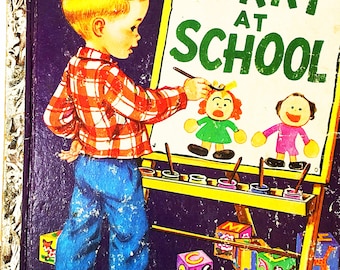 Jerry At School by Kathryn And Byron Jackson. FIRST EDITION. Little Golden Book. Vintage Children's Book circa 1950.