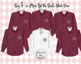 Buy 5 get 1 Monogrammed Getting Ready Shirts, Bridesmaids Button Downs, Bridal Party Shirts Personalized Oversized Shirt, Bridesmaids Gift