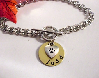 Dog Bracelet, Dog Jewelry, Paw Jewelry, Paw Print Bracelet, Personalized Pet Bracelet, Hand Stamped Jewelry, Stainless Steel Chain