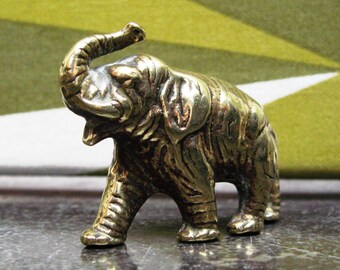 Cute Vintage Brass Elephant Figurine - Paperweight - Solid Brass