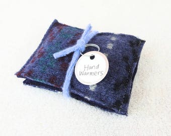 Pocket Hand Warmers DENIM BLUE Reusable Felted Sweater Wool Handwarmers Rice Bags Ecofriendly Gift by WormeWoole