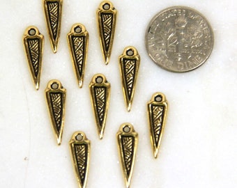 TierraCast Ethnic Spike Charms, Double Sided Charms, Metal Charms, Jewelry Findings, Antiqued Gold Plated Pewter, 5 Pieces, 1326