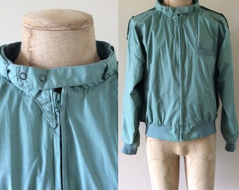 1980's Green Members Only Inspired Moto Jacket Size 42 44 a Large by Maeberry Vintage