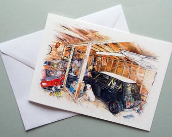 Mini Car Card, A5 Greetings Card, Racing Mini, Classic Car Card, Mini Lover, Car Lover Card, Card For Him, Car Card, Mechanic Card, Garage