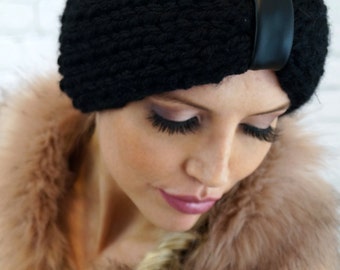 Vintage black winter wool Headband