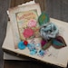 COTTON Fabric Photo - Rose Seed Package. Crazy Quilting, Inspiration Kit, Embellishment Kit. Teal blue and green. No 401_D