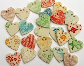 Heart Button - Ceramic Button - Handmade Buttons for Sewing - Porcelain Buttons for Embroidery - Craft Button - UK Button - Price per Button