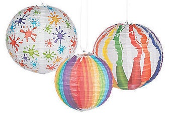 6 Paint Party Lanterns - Art Party Decorations, Artist Party Paper Lantern, Paint Can Party Paper Fans Paintbrush Paint Splatter Decorations