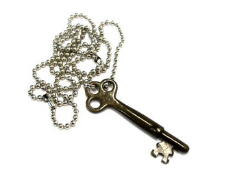 Absolutely Antique Trefoil Key Necklace Brass or Bronze Plated Skeleton Key Necklace Victorian Key