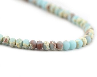 Imperial Impression Jasper Matte Powder Blue Beige Swirls Inclusions Composite Stone Upcycled Bead Rondelle 4x6mm