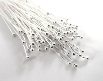 50+ Ball Headpins Silver 2 inch Ball Pin Plated Brass 22-24 Gauge 1.5 Ball - 50 pc - F4028BHP-S50 - Select Quantity