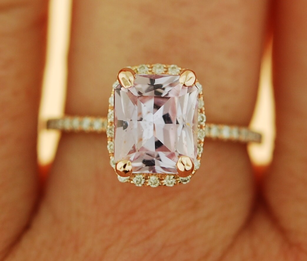 2.22ct emerald cut Peach sapphire Champagne sapphire ring