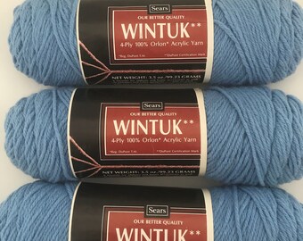 Vintage Winttuk Yarn 3 skeins Acrylic Yarn - color Lt Denim Blue