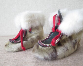 Vintage Children Boots Winter Warm Slippers Real Leather Kids Boots Saami Lapland Ethnic Handmade Ankle Boots Nordic @235