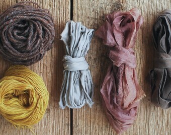 Weaving Supplies, Fiber Bundle, Weaving Kit, Weaver's Pack, Natural Dye, Wool, Silk, Botanical Dye, All Natural