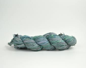 Mermaid Blue Sari Silk Ribbon Yarn, 100 grams (3.5oz), 6 Weight (Super Heavy)