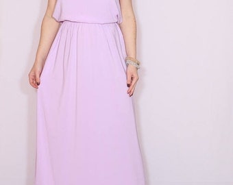 SALE Chiffon bridesmaid dress Lavender dress Pale purple dress Long Prom dress Keyhole dress