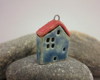 House Pendant in Stoneware...Galactic Blue & Red