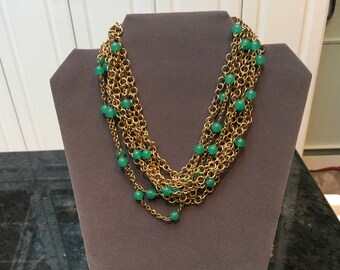 Vintage Torsade Necklace with Green Beads