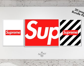 Supreme Box Logo, Set of 3 Prints, Supreme, Kicks, Sneaker Poster, Art Print, Sneaker Art Work, Wall Prints, Hype beast, Urban Art