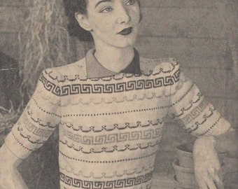 1940's Stitchcraft Knitting Pattern for a Simple Fair Isle Jumper - Wartime Sweater - Vintage Knitting