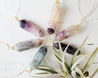 Boho Airplant Hanger, One Fluorite Crystal Hanging Air Planter, Gift for Mother, Gardener, Boho Goddess
