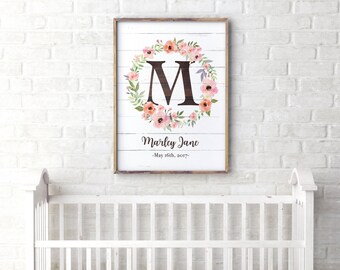 Personalized Nursery Wall Art, Rustic Floral Nursery Decor, Girl Nursery Decor, Boho Nursery Name Sign, Boho Kids Room Decor, Watercolor