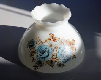 Vintage Milk Glass Lamp Shade, Blue Rose/Scalloped Top Lamp Shade