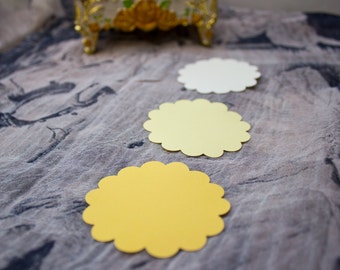 Yellow Shades Scalloped Circle Die Cuts - Gift Tag - Favor Tag - Scalloped Circles - Card Stock Circles