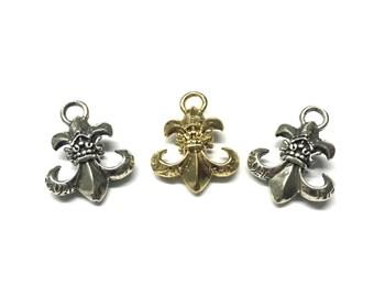 Fleur De Lis Charm, Fleur-De-Lis Pendant, Fleur-De-Lis Charm, Sterling Silver or Gold Plated over Sterling Silver Single Bail By Piece-1990P