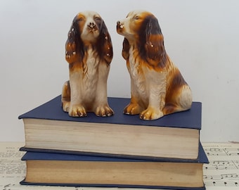 Vintage chalkware spaniels - plaster dog, chalkware dog, dog decor, vintage spaniel, vintage dog, spaniel gift, spaniels gift