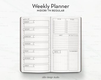 Standard TN, Weekly Planner, Week on 2 Pages, Travelers Notebook, Midori Insert, Habit Tracker, To Do List, Bullet Journal, Midori