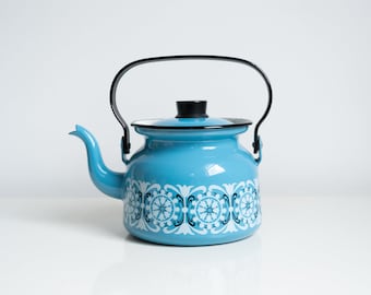 Vintage Blue Finel Enamel Teapot Punahilkka Kaj Franck 1960s