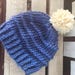 Chunky Knit Hat with Pompom, Knit Slouchy Hat in Periwinkle Blue