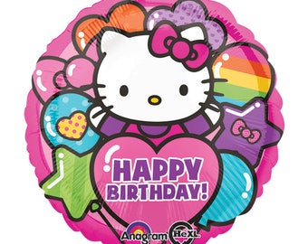 Hello Kitty "Happy Birthday" Helium Mylar 18" Balloon - Hello Kitty Party, Hello Kitty Birthday Party, Celebration, Girls Birthday, Pink