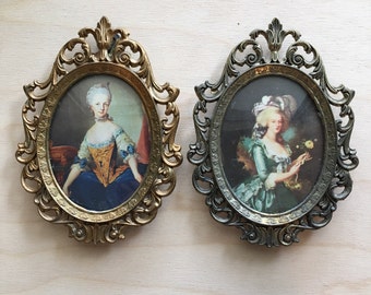 Vintage Italian cameo pictures set of 2 in brass frames